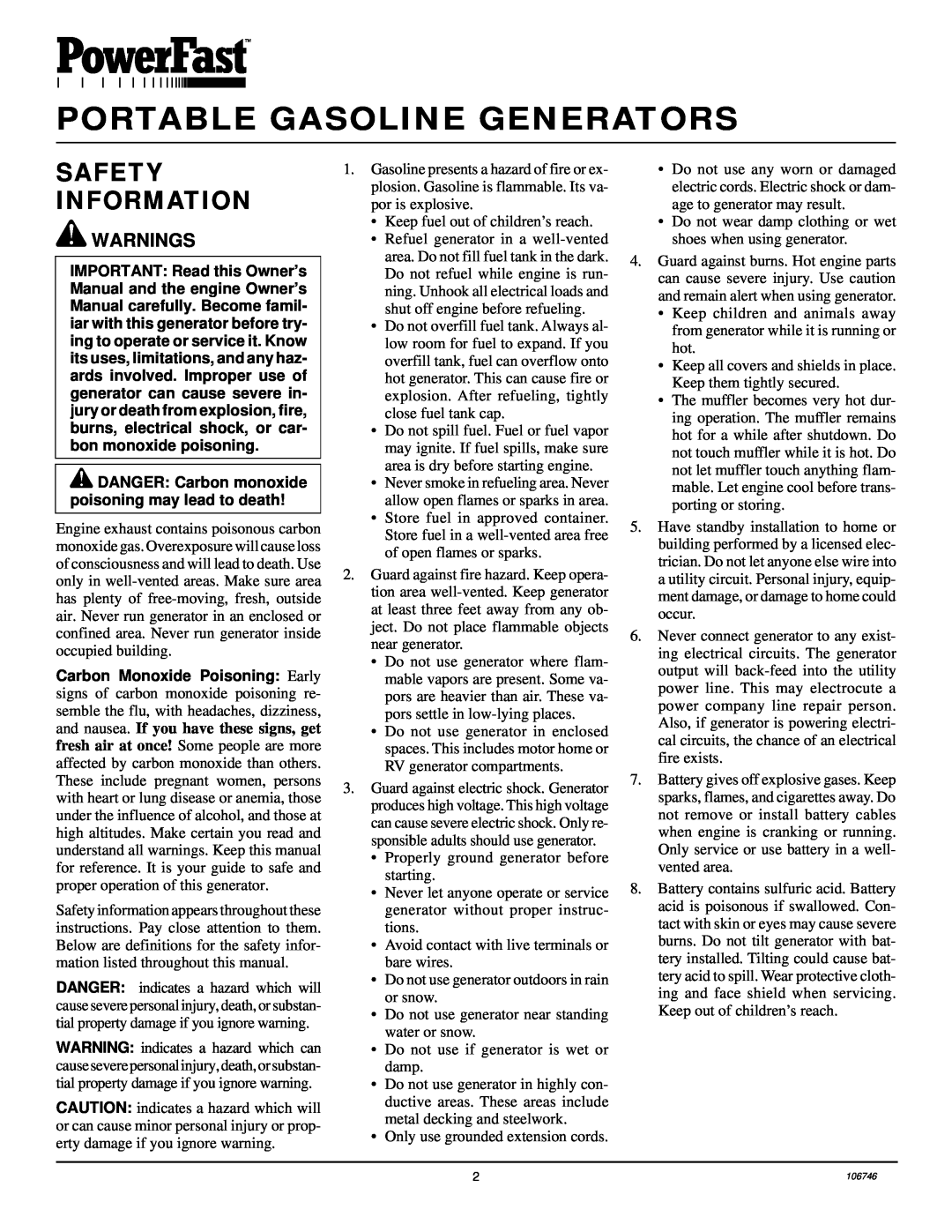Desa PGH7500IE, PGH1100IE installation manual Portable Gasoline Generators, Safety Information, Warnings 