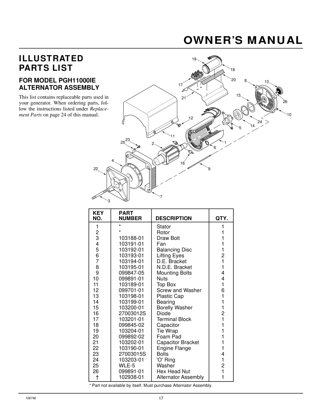 Desa PGH7500IE, PGH1100IE installation manual For Model PGH11000IE Alternator Assembly, WLE-5 