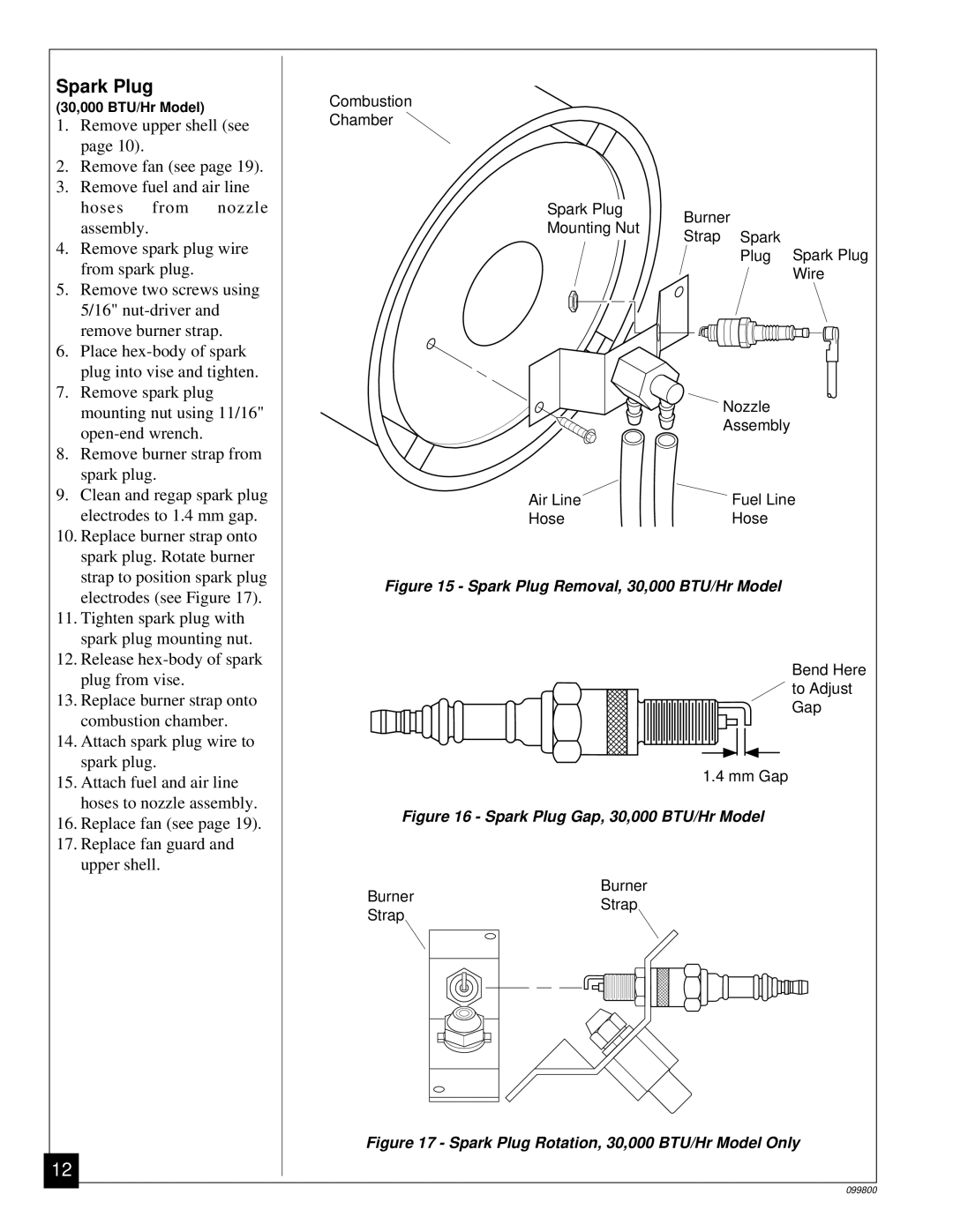 Desa PH30EDI, PH70EDI, PH150EDI, PH100EDI owner manual Spark Plug Removal, 30,000 BTU/Hr Model 