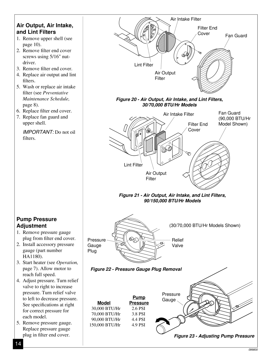 Desa PH150EDI, PH30EDI, PH70EDI, PH100EDI owner manual Air Output, Air Intake, Lint Filters, Pump Pressure Adjustment 