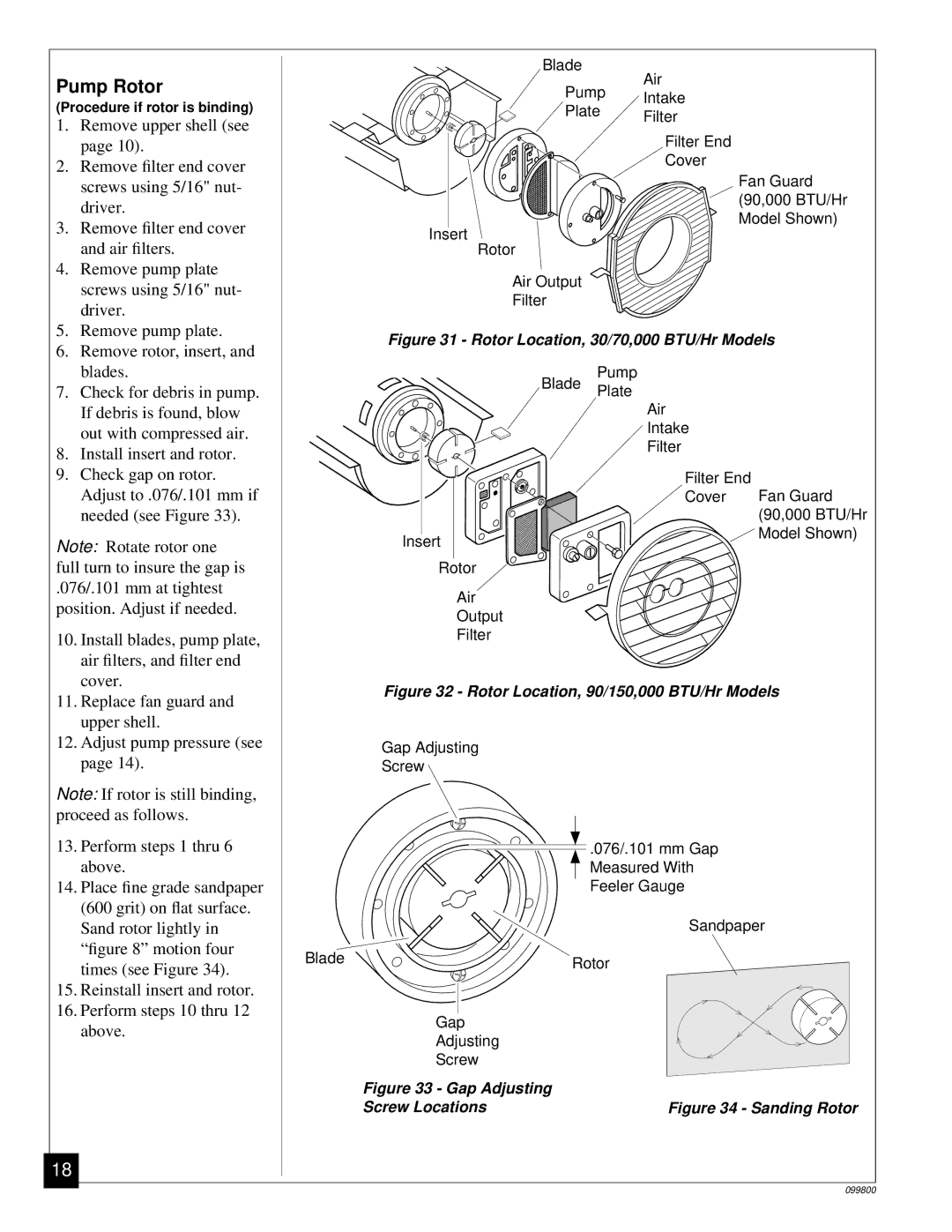 Desa PH150EDI, PH30EDI, PH70EDI, PH100EDI owner manual Pump Rotor, Rotor Location, 30/70,000 BTU/Hr Models 