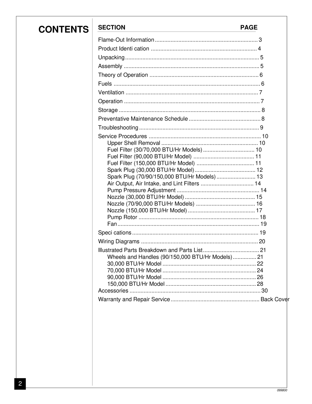 Desa PH150EDI, PH30EDI, PH70EDI, PH100EDI owner manual Contents 