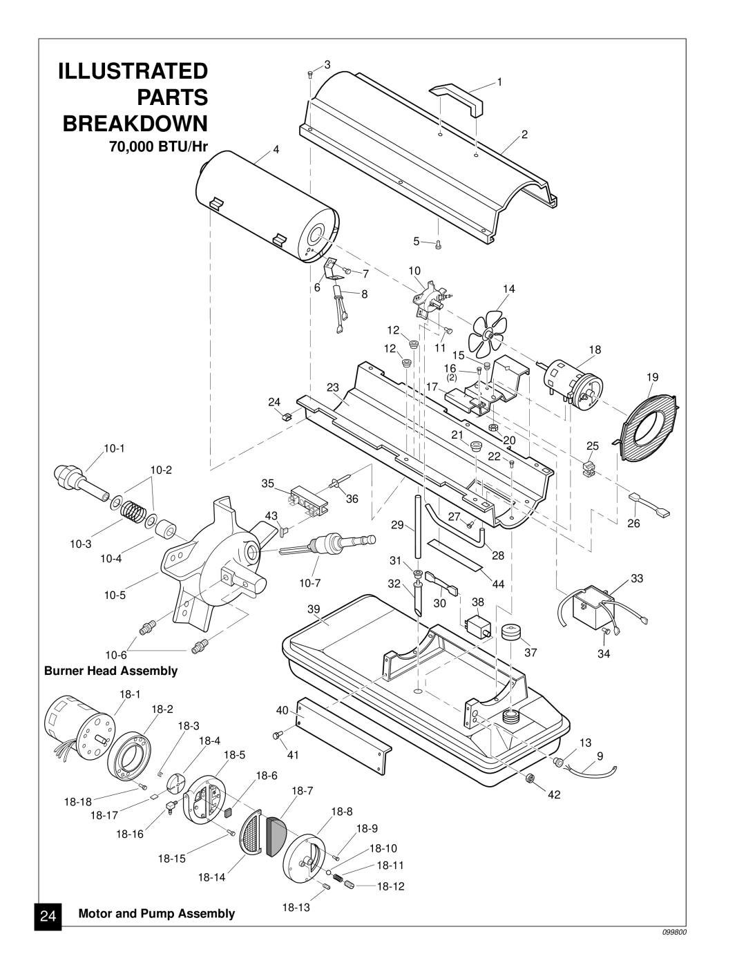 Desa PH30EDI, PH70EDI, PH150EDI, PH100EDI owner manual 70,000 BTU/Hr, Burner Head Assembly 