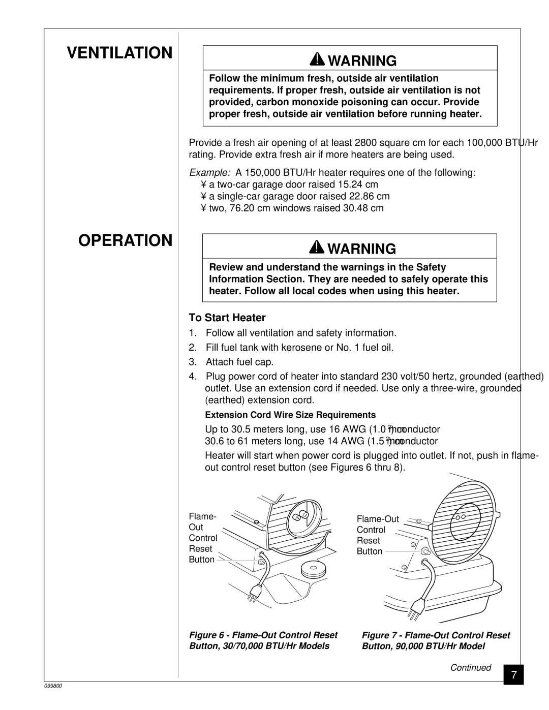 Desa PH100EDI, PH30EDI, PH70EDI, PH150EDI owner manual Ventilation, To Start Heater 