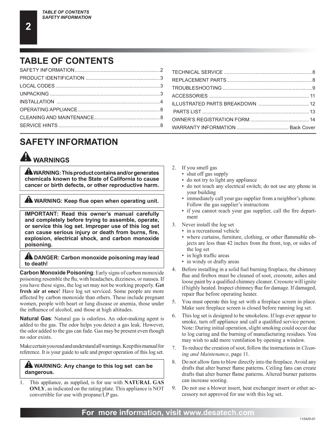 Desa PHK-18, PHK-24, PHK-30, BCS18, BCS24, BCS30 installation manual Table of Contents 