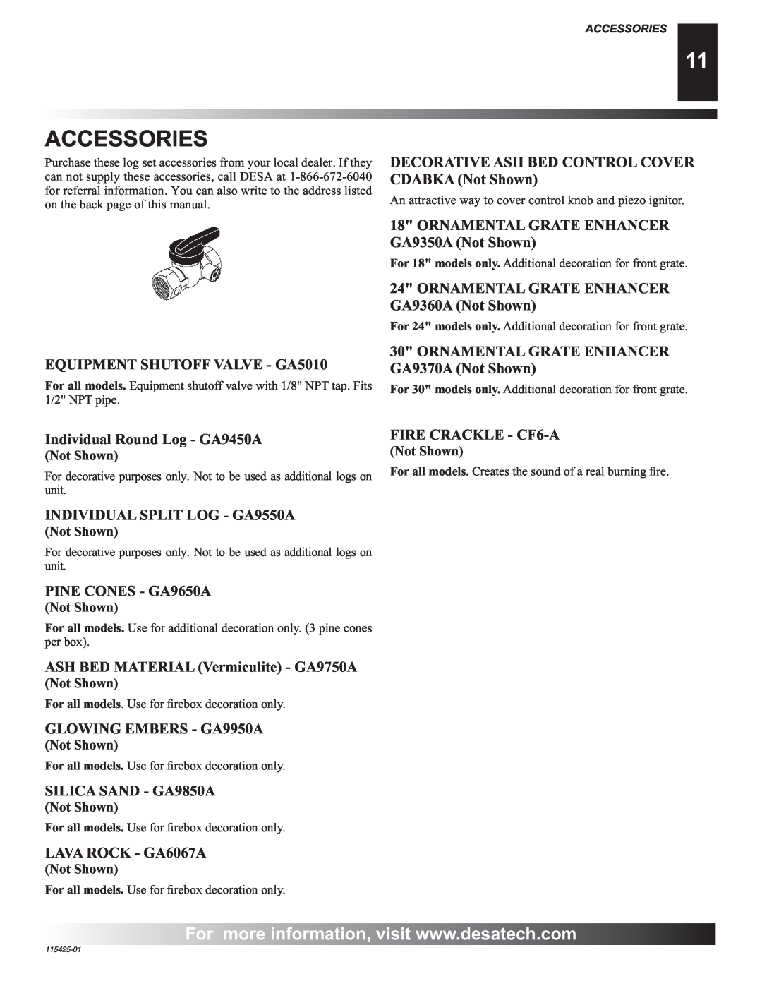 Desa BCS18, BCS24, BCS30, PHK-18, PHK-24, PHK-30 installation manual Accessories 