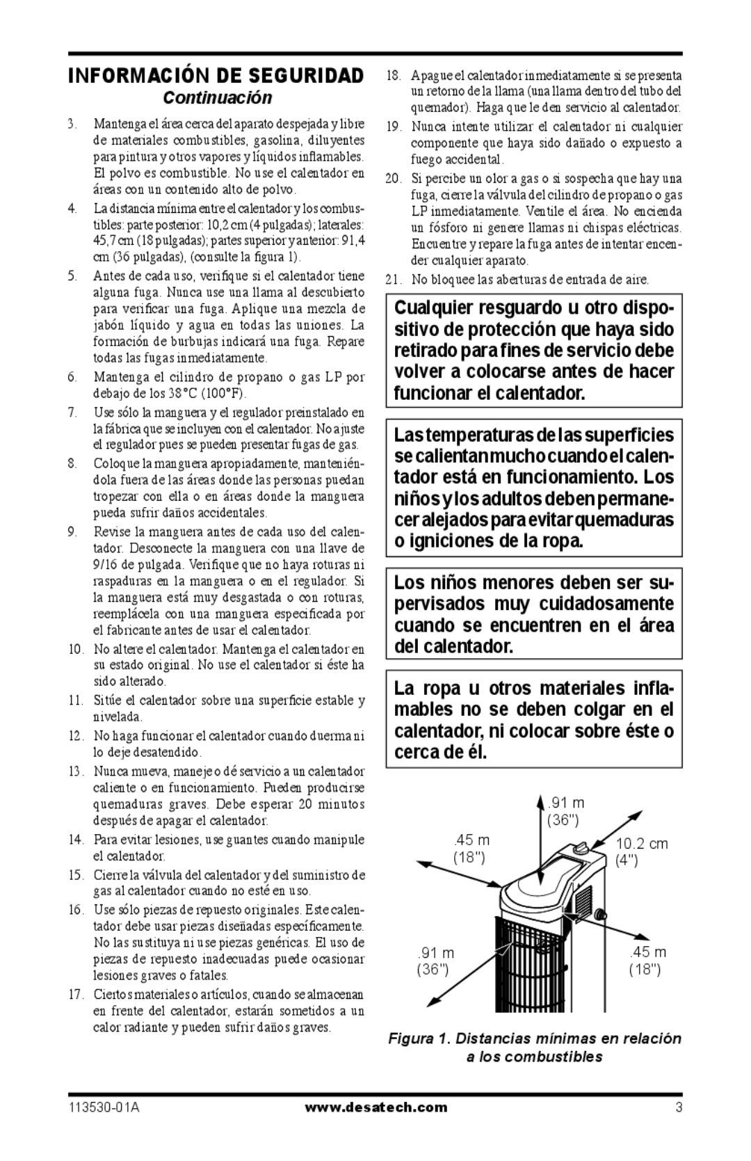 Desa PD35VPA, PL35VPA, PG35VPA, PV35VPA owner manual No bloquee las aberturas de entrada de aire, 91 m 45 m 10.2 cm 