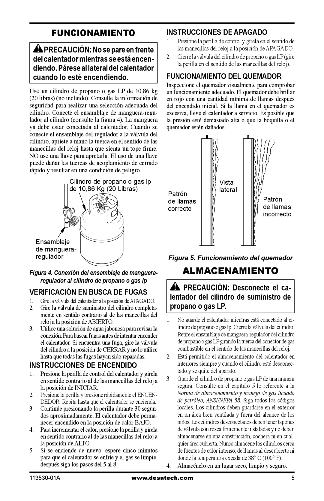 Desa PV35VPA, PL35VPA, PD35VPA Instrucciones DE Apagado, Funcionamiento DEL Quemador, Verificación EN Busca DE Fugas 