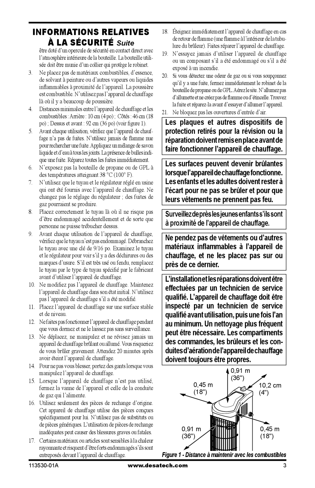 Desa PD35VPA, PL35VPA, PG35VPA, PV35VPA owner manual Ne bloquez pas les ouvertures dʼentrée dʼair, 45 m 10,2 cm 91 m 