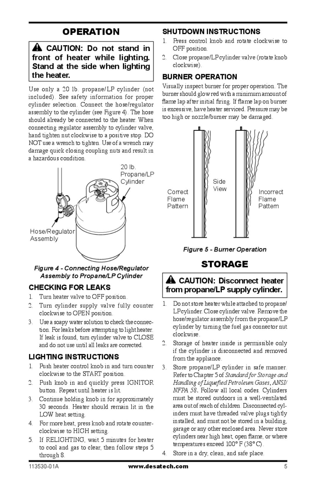 Desa PD35VPA, PL35VPA, PG35VPA, PV35VPA owner manual Operation, Storage 