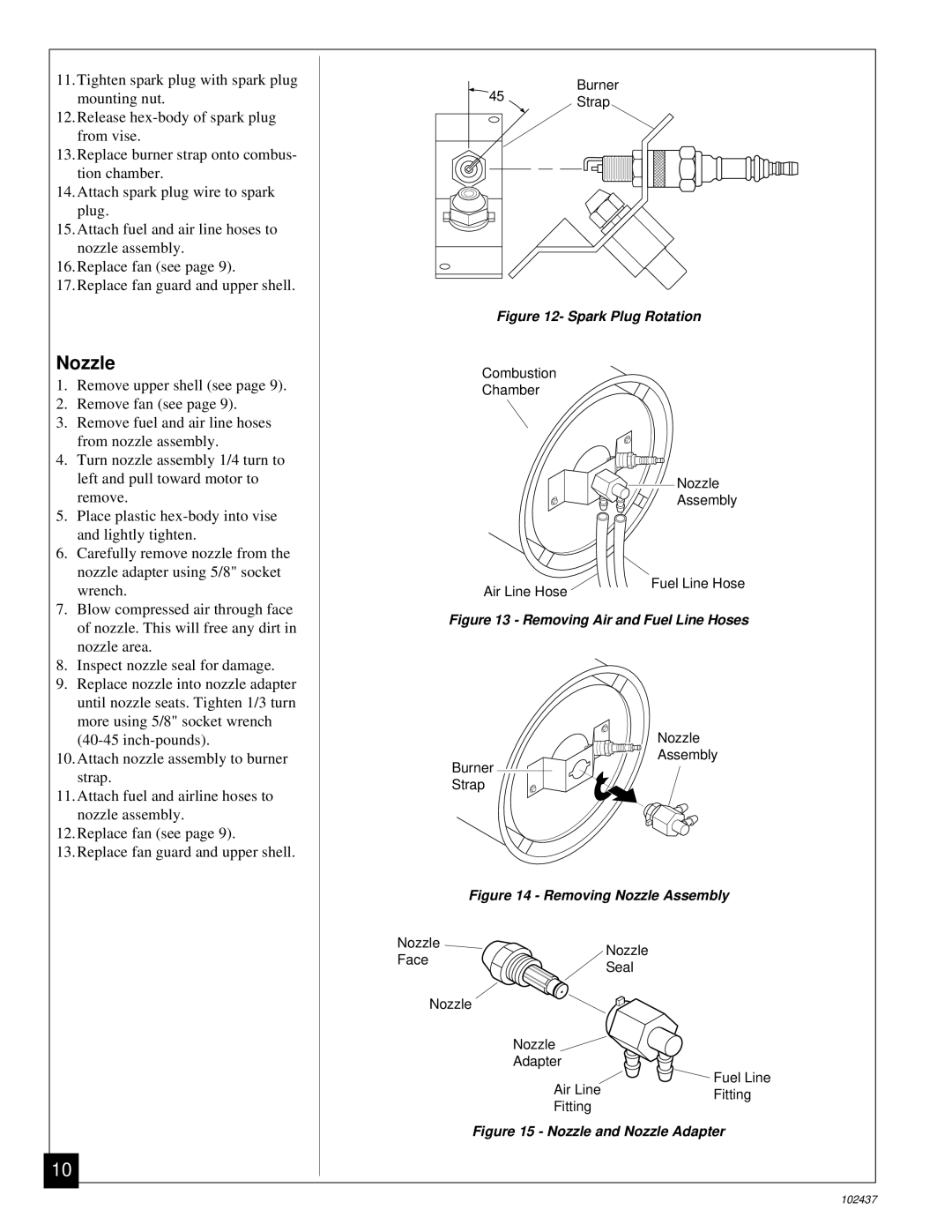 Desa PORTABLE FORCED AIR HEATERS owner manual Nozzle, Spark Plug Rotation 