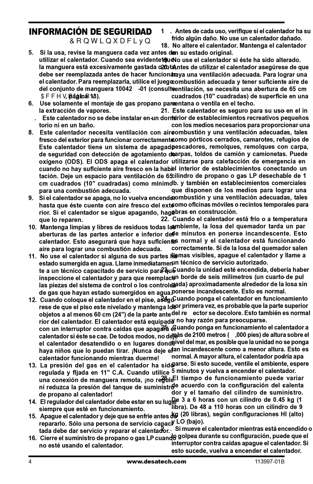 Desa PORTABLE PROPANE/LP HEATER installation manual Información DE Seguridad 