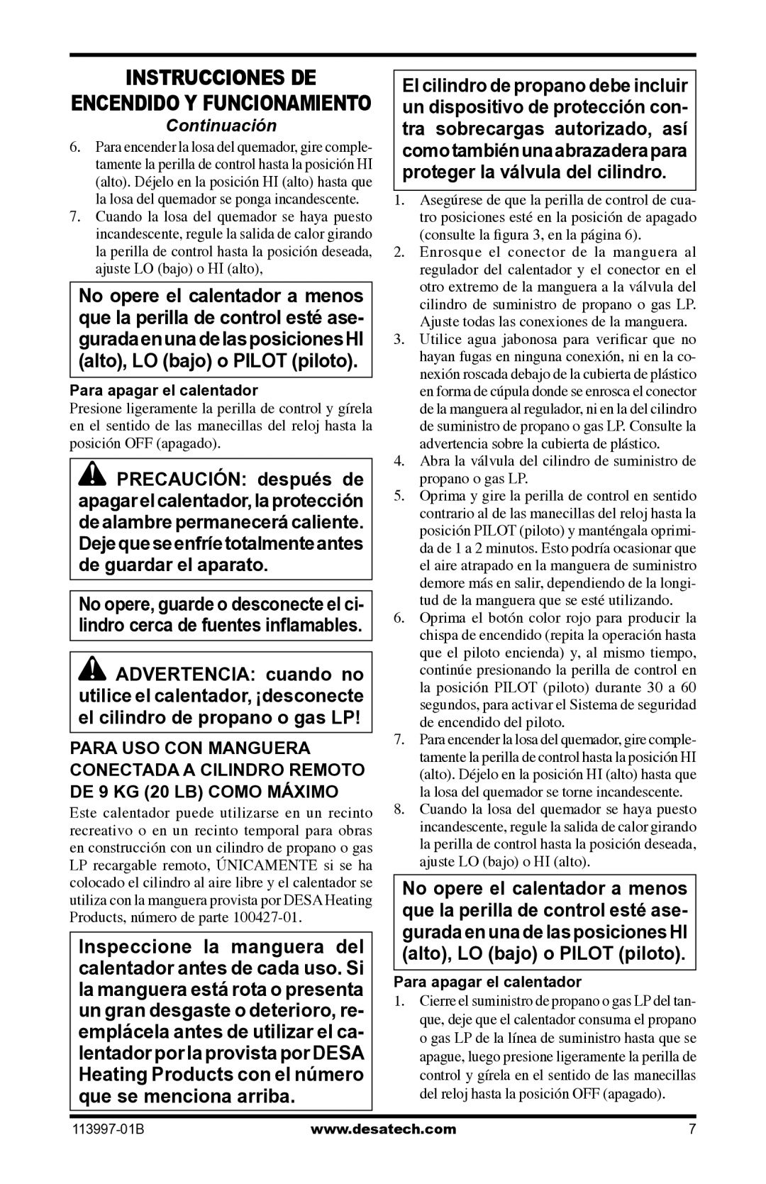 Desa PORTABLE PROPANE/LP HEATER installation manual Para apagar el calentador 