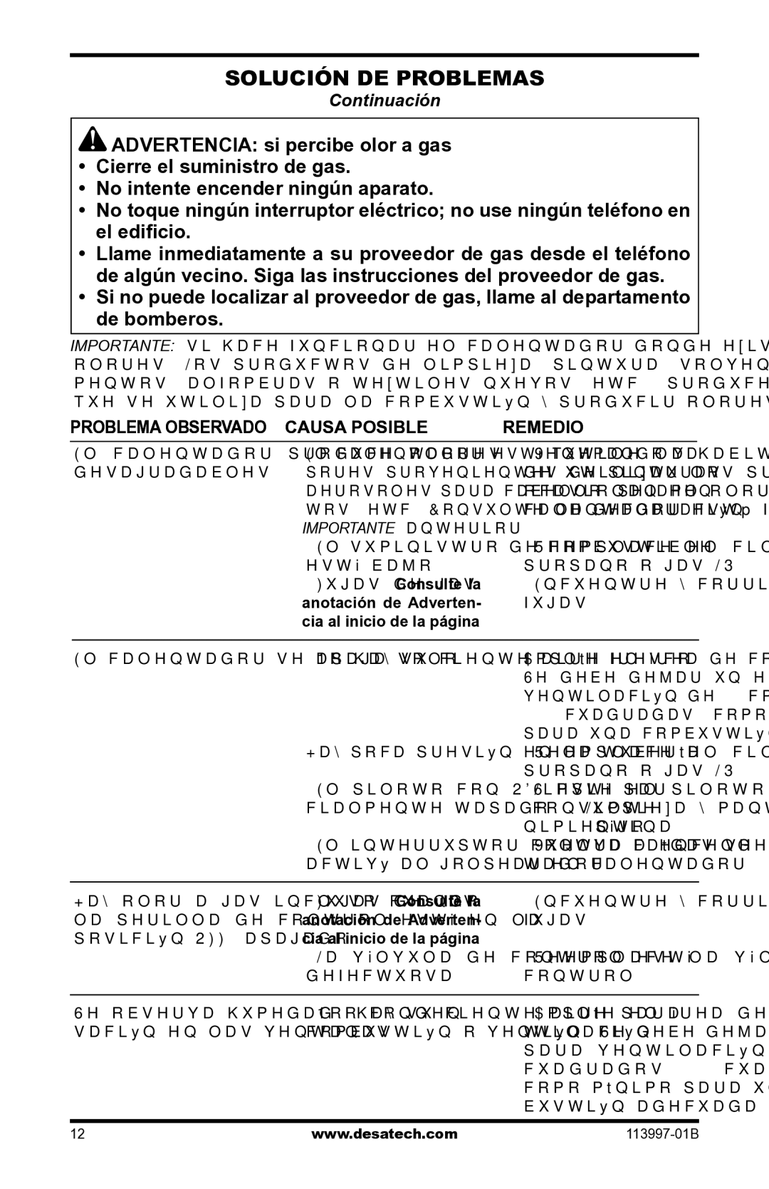 Desa PORTABLE PROPANE/LP HEATER installation manual Importante anterior 