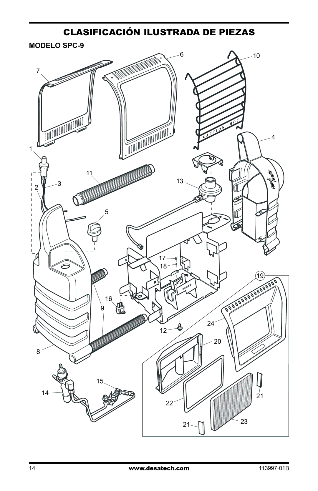 Desa PORTABLE PROPANE/LP HEATER installation manual Clasificación Ilustrada DE Piezas, Modelo SPC-9 