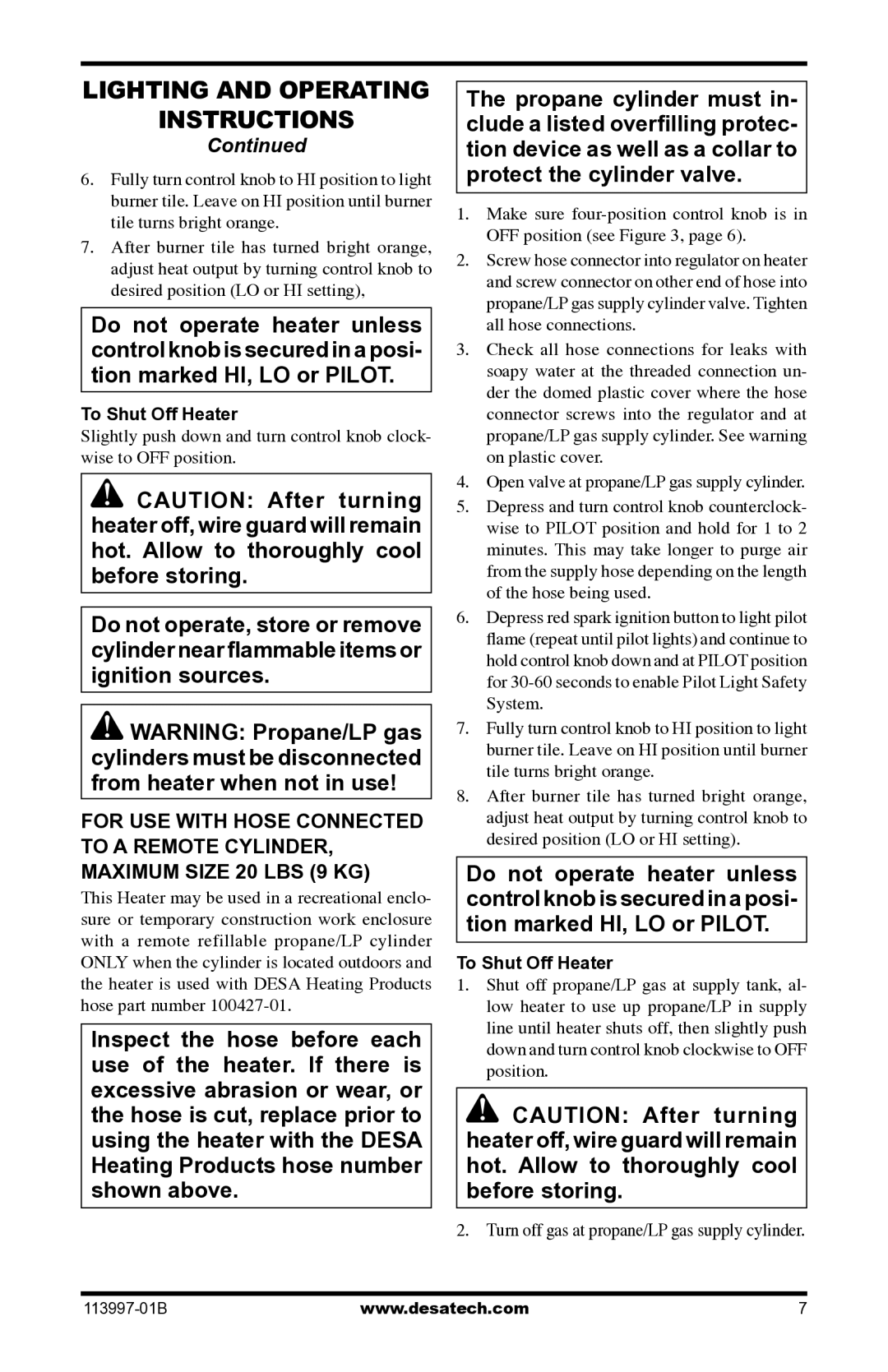 Desa PORTABLE PROPANE/LP HEATER installation manual To Shut Off Heater 