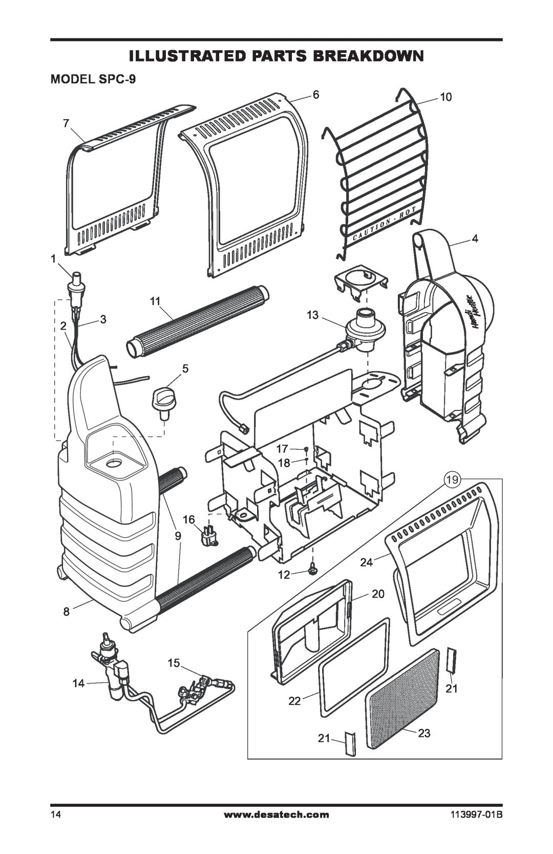 Desa PORTABLE PROPANE/LP HEATER installation manual Illustrated Parts Breakdown, MODEL SPC-9 