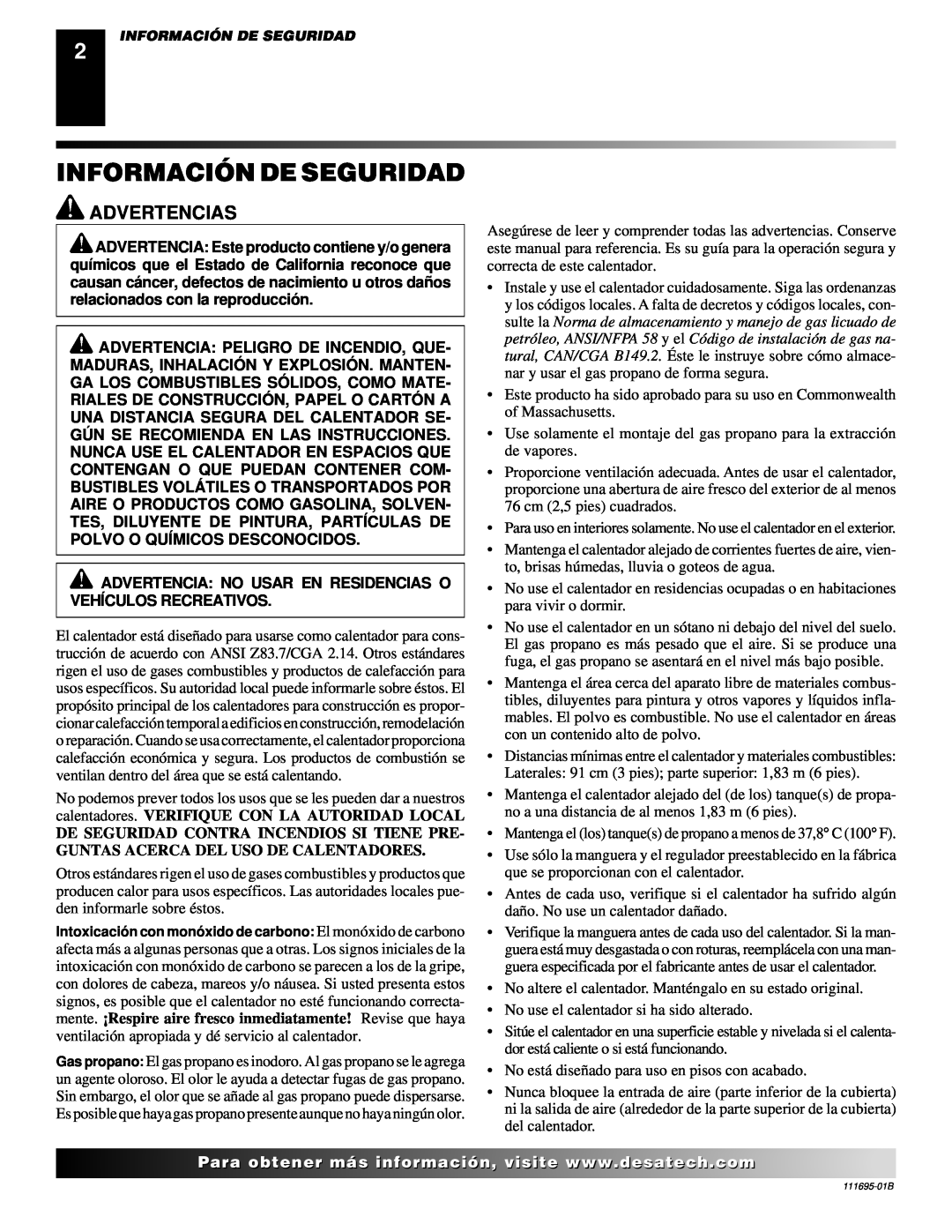 Desa PROPANE CONSTRUCTION CONVECTION HEATER owner manual Información De Seguridad, Advertencias, Paramás 