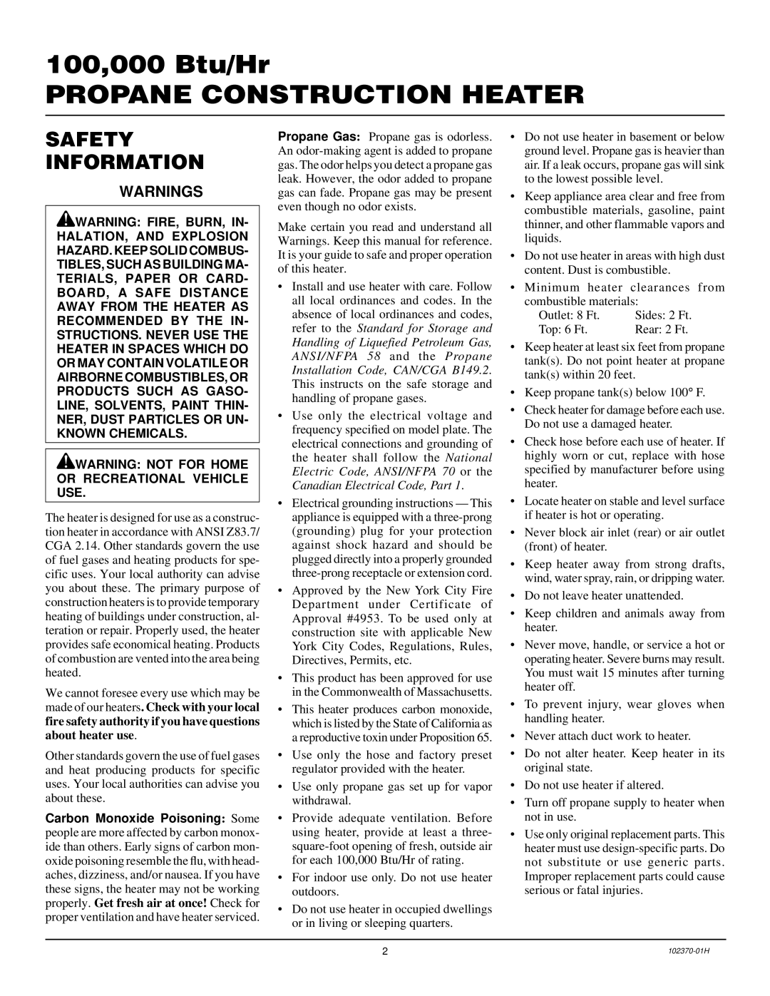 Desa PROPANE CONSTRUCTION HEATERS owner manual Propane Construction Heater, Safety Information 