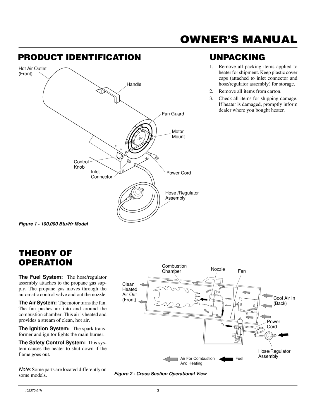 Desa PROPANE CONSTRUCTION HEATERS owner manual Product Identification, Unpacking, Theory Operation 