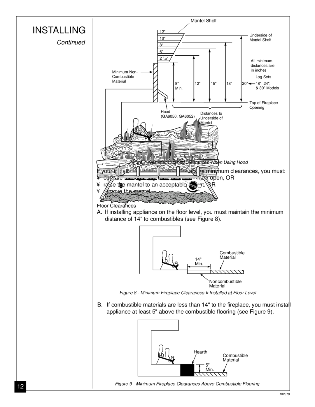 Desa PROPANE GAS LOG HEATER installation manual Floor Clearances 