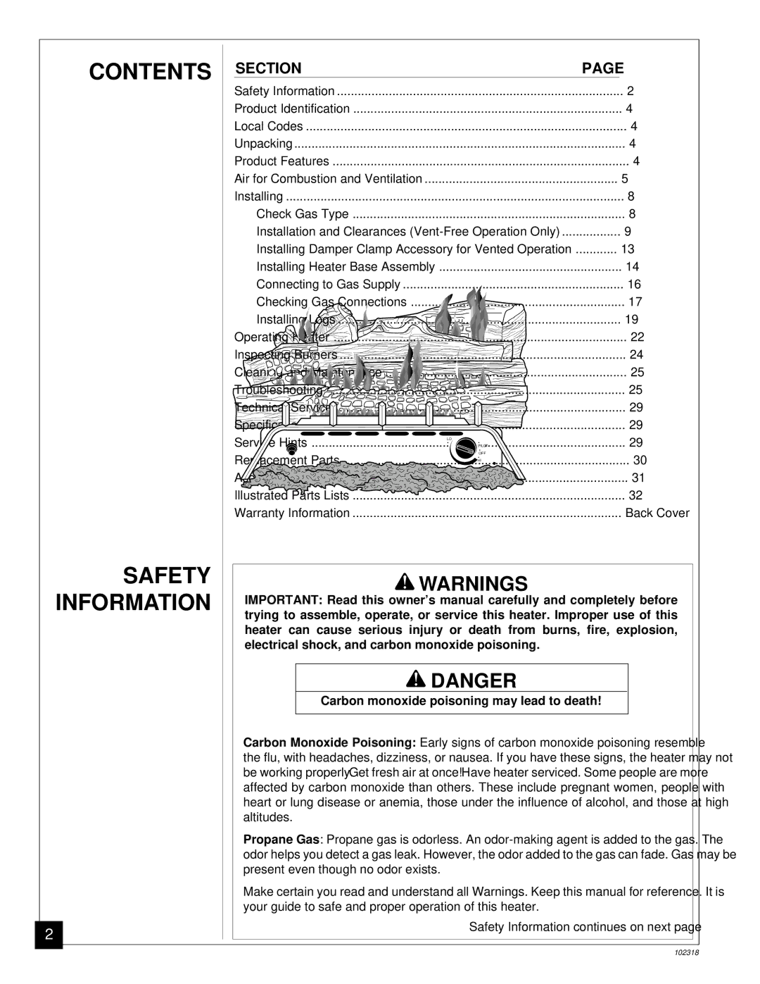 Desa PROPANE GAS LOG HEATER installation manual Contents Safety Information 