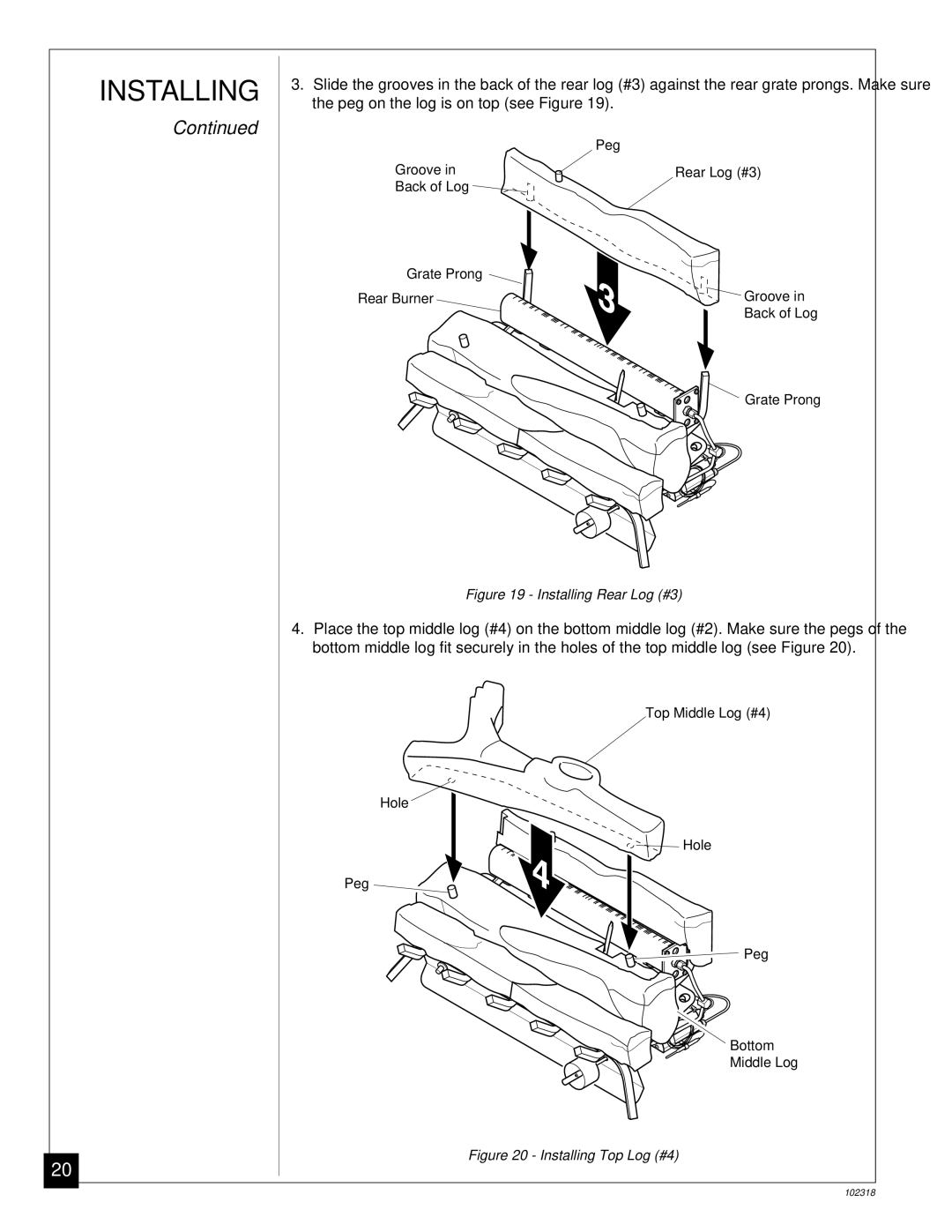 Desa PROPANE GAS LOG HEATER installation manual Installing Rear Log #3 