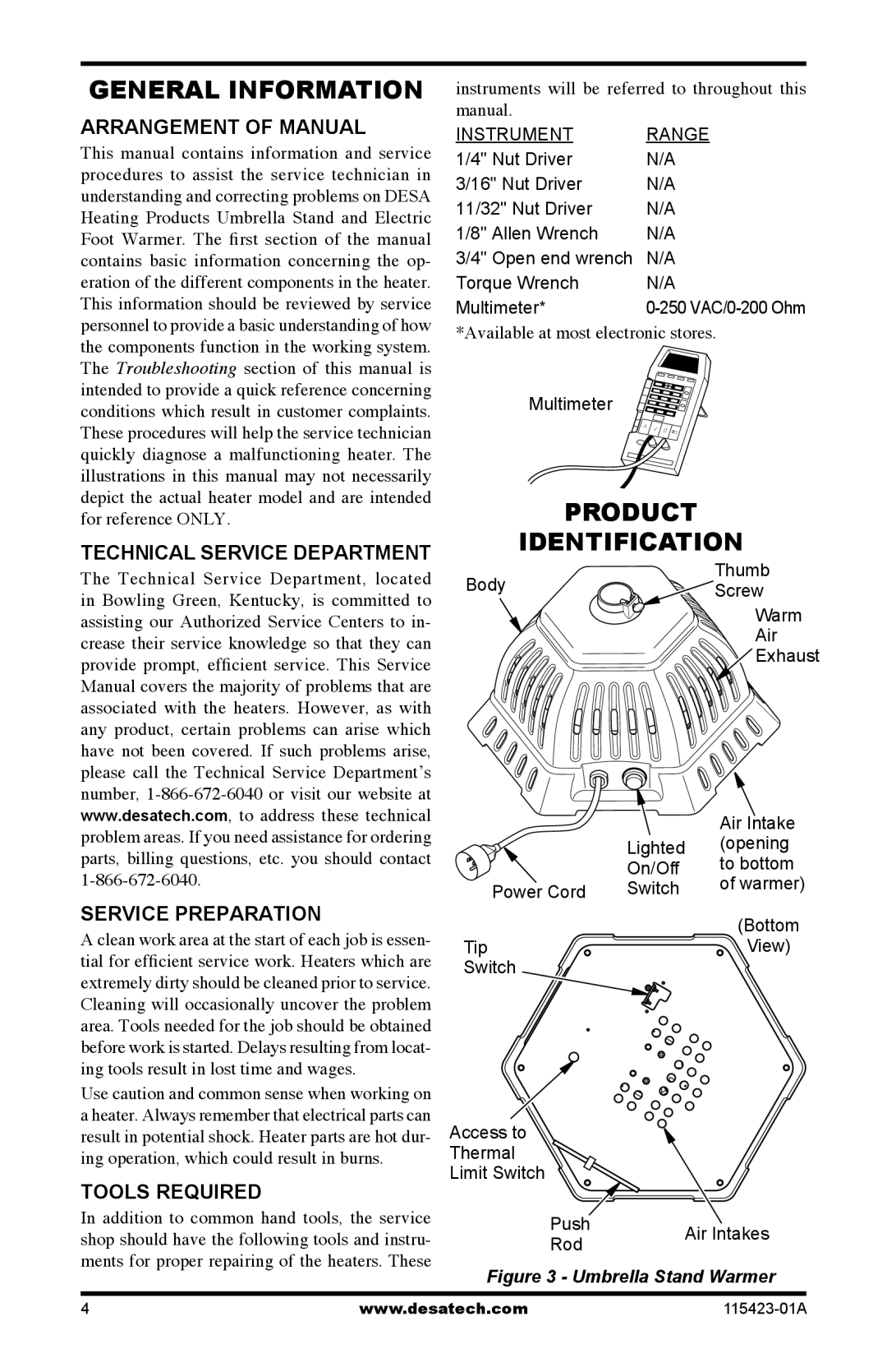 Desa PG15EA, PV15EA, PL15EA service manual General Information, Product Identification 