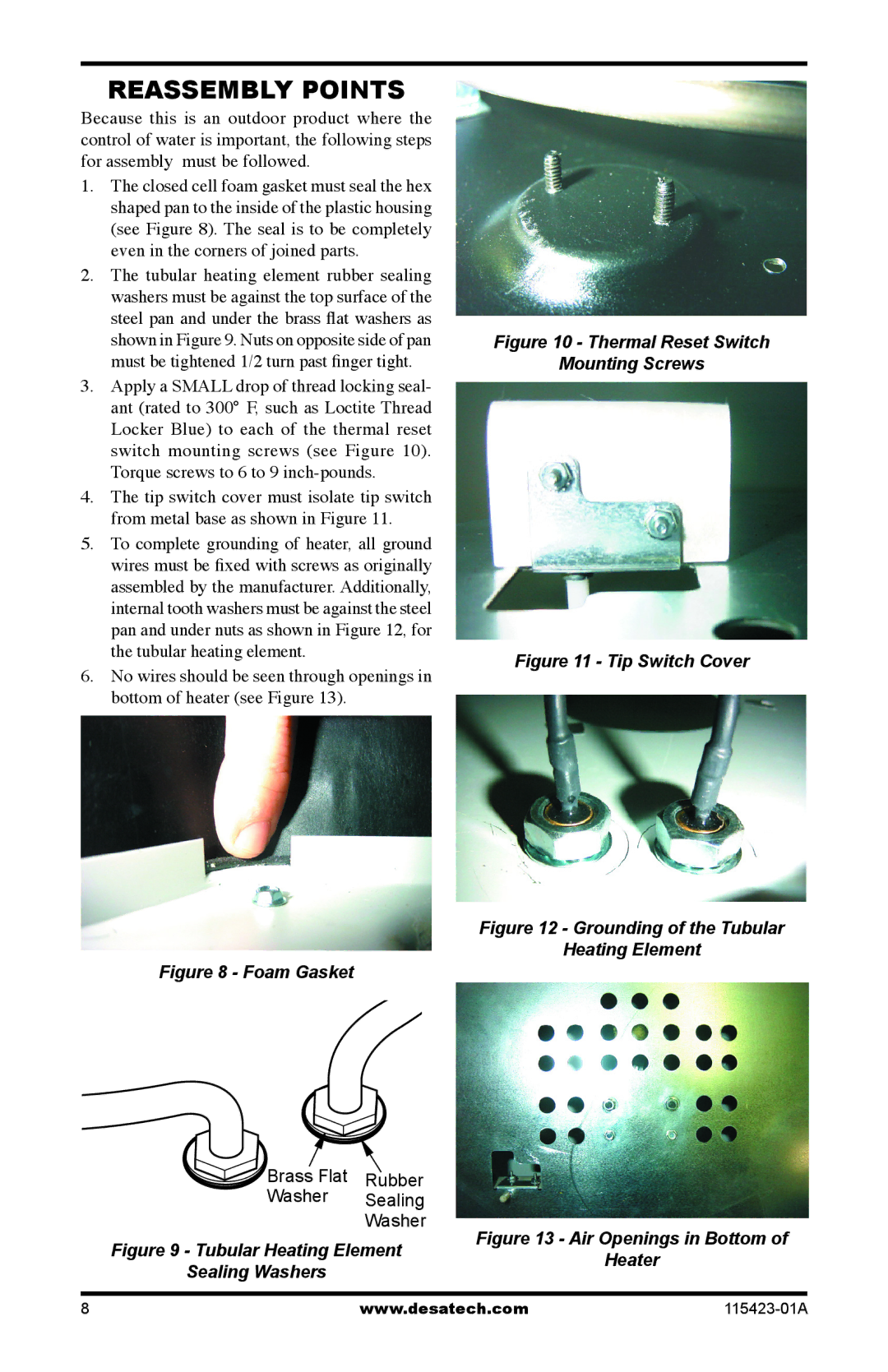 Desa PL15EA, PV15EA, PG15EA service manual Reassembly Points, Foam Gasket 