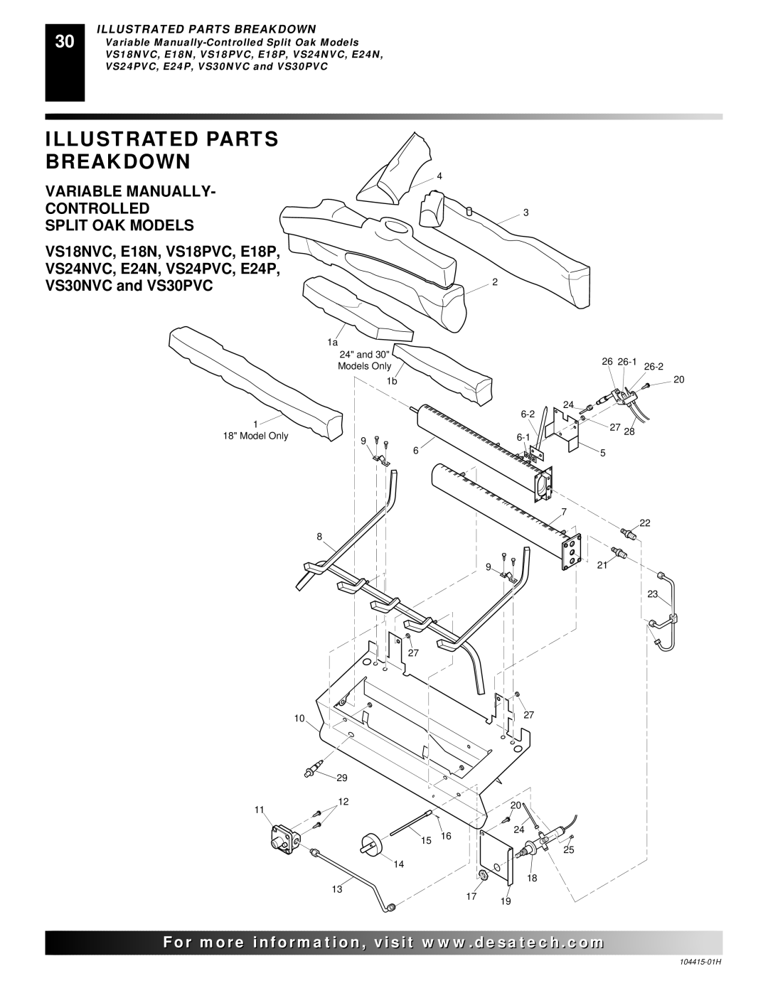 Desa R installation manual Illustrated Parts Breakdown, Variable Manually Controlled Split OAK Models 