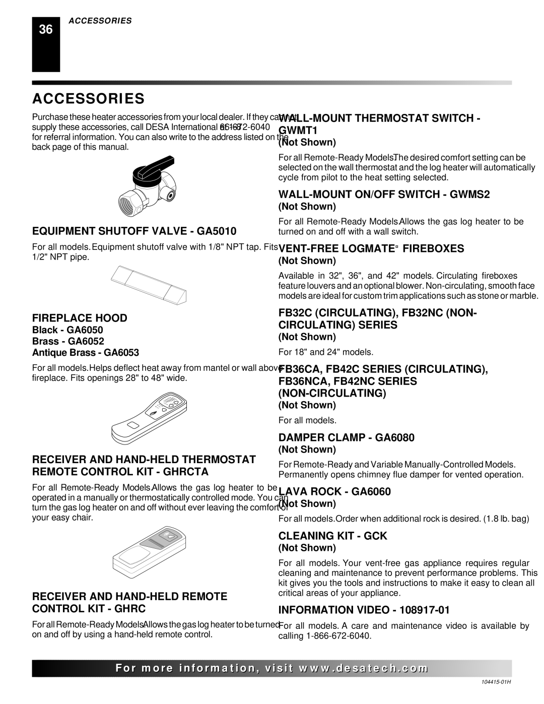 Desa R installation manual Accessories 