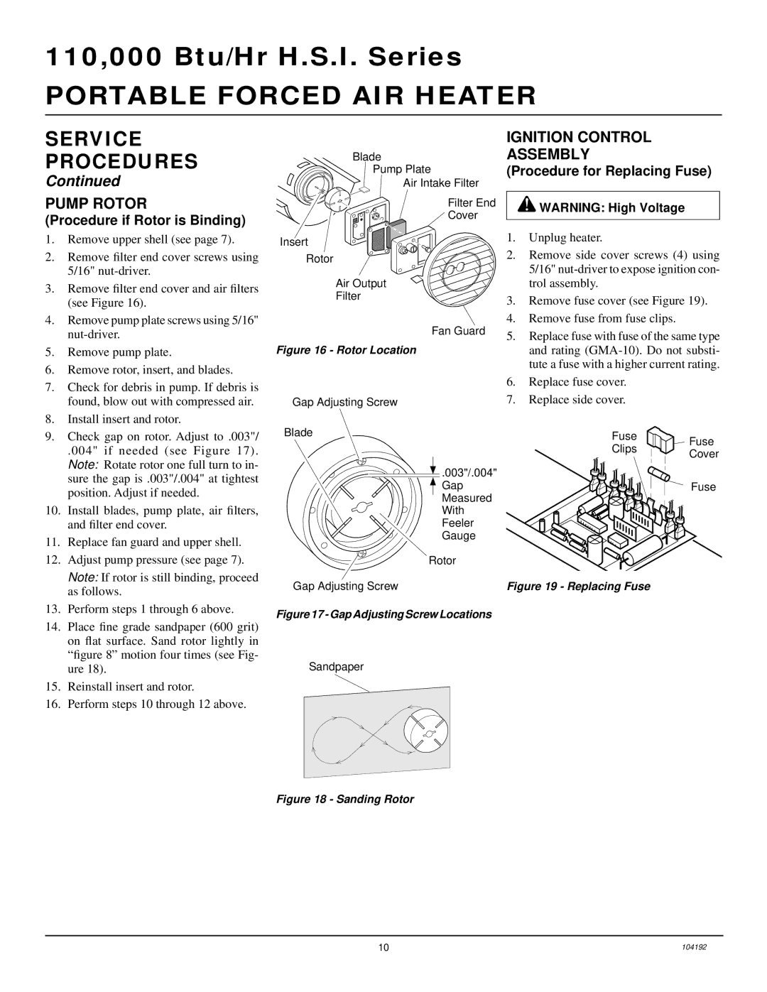 Desa REM110BT, R110BT, B110BT owner manual Pump Rotor, Ignition Control Assembly 