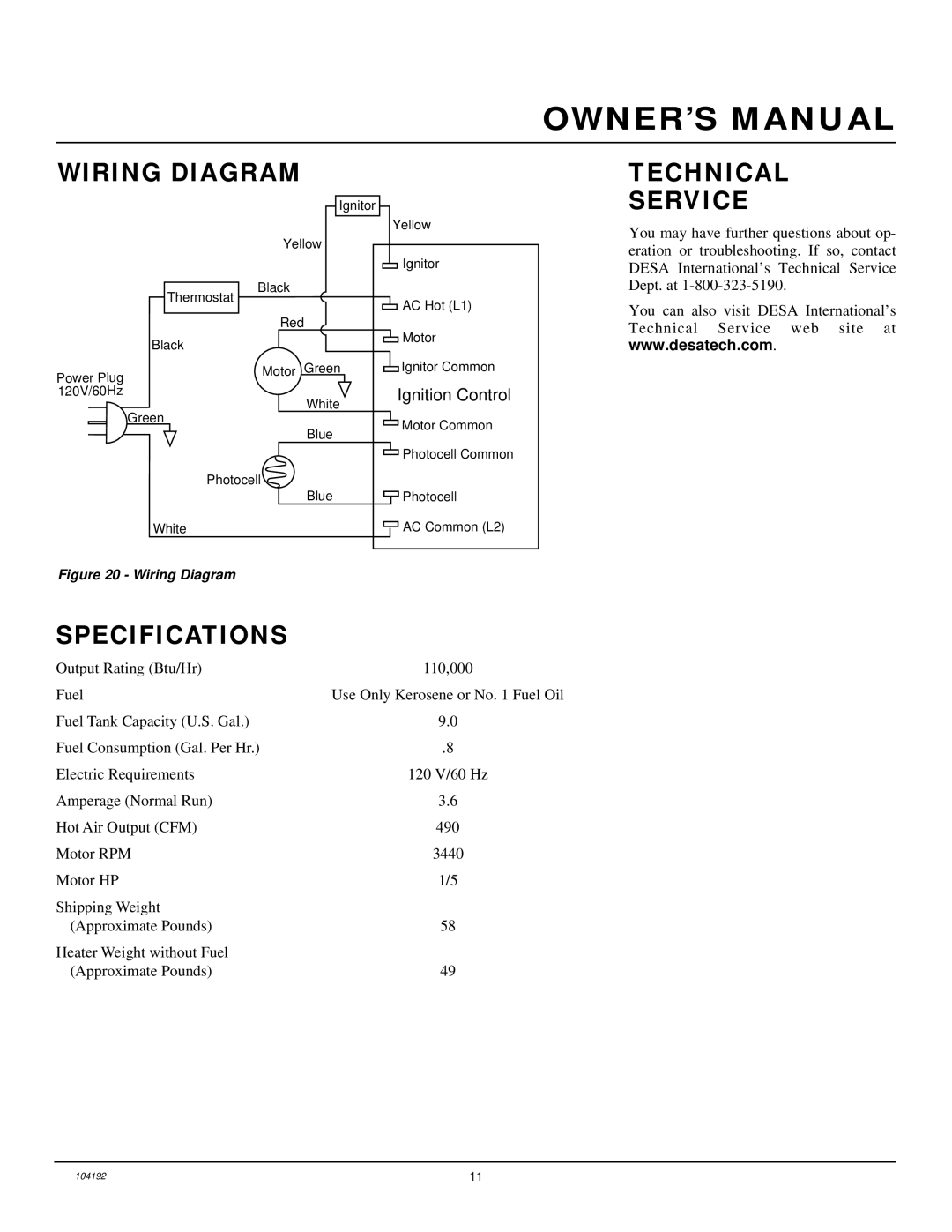 Desa B110BT, R110BT, REM110BT owner manual Wiring Diagram Technical Service, Specifications 