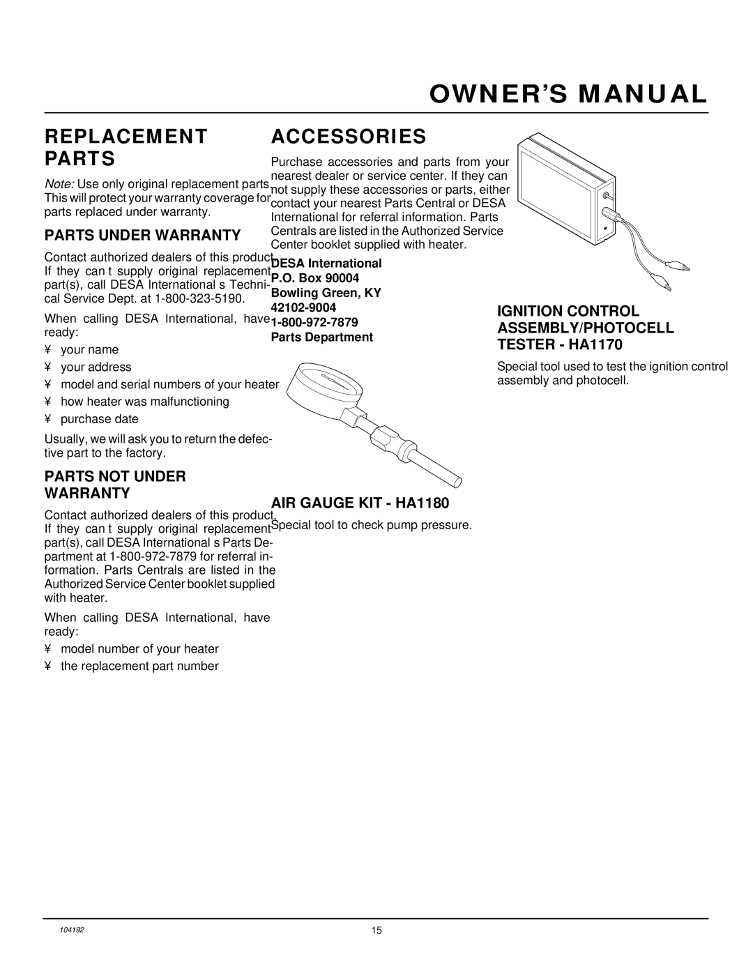 Desa R110BT, REM110BT, B110BT owner manual Replacement Parts, Accessories 