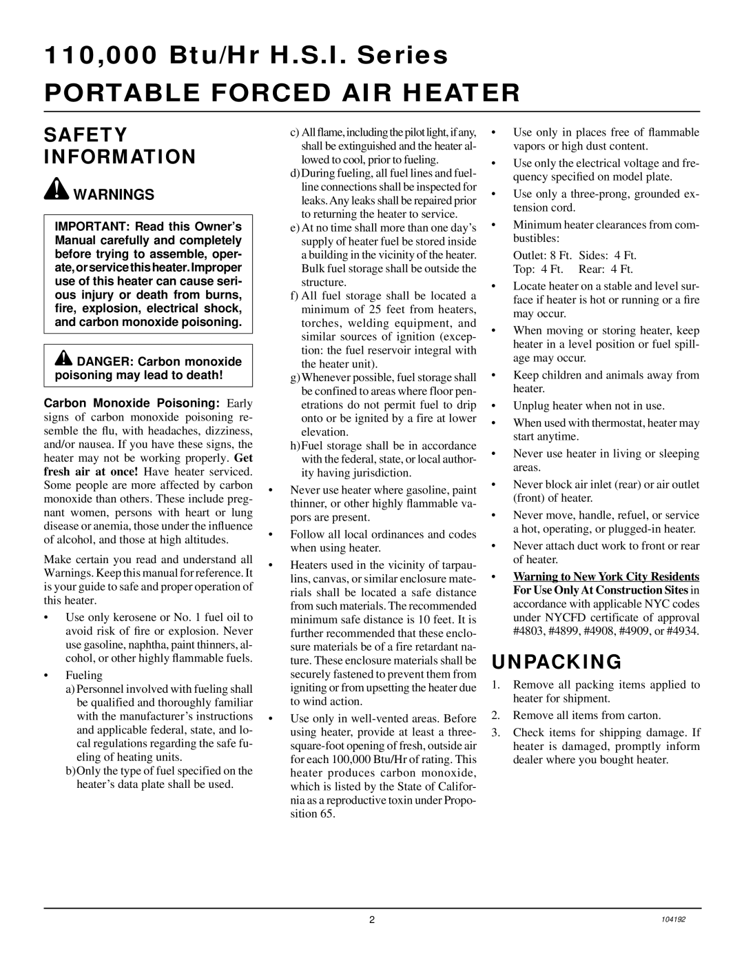 Desa B110BT, R110BT, REM110BT owner manual Safety Information, Unpacking, Fueling 