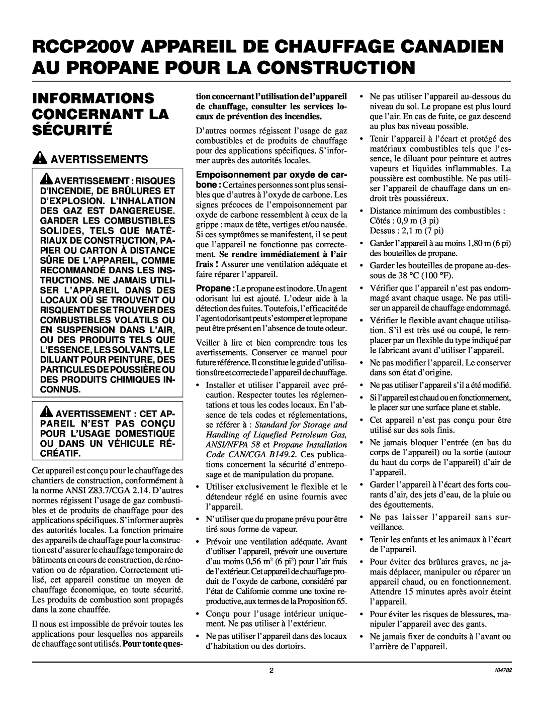 Desa RCCP200V owner manual Informations Concernant La Sécurité, Avertissements 
