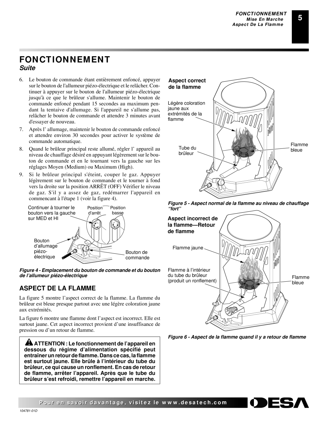 Desa RCCP80V owner manual Aspect DE LA Flamme, Aspect correct de la flamme 