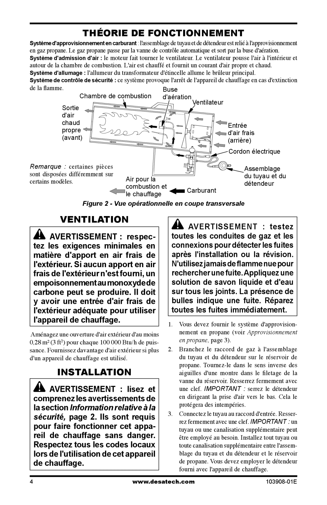 Desa RCLP100V owner manual Théorie DE Fonctionnement, De la ﬂamme 