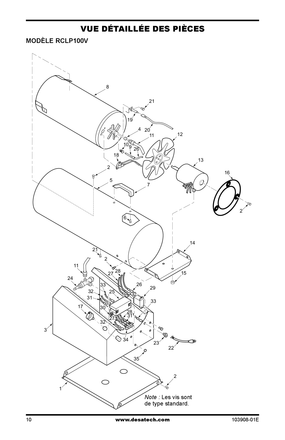 Desa owner manual VUE Détaillée DES Pièces, Modèle RCLP100V 