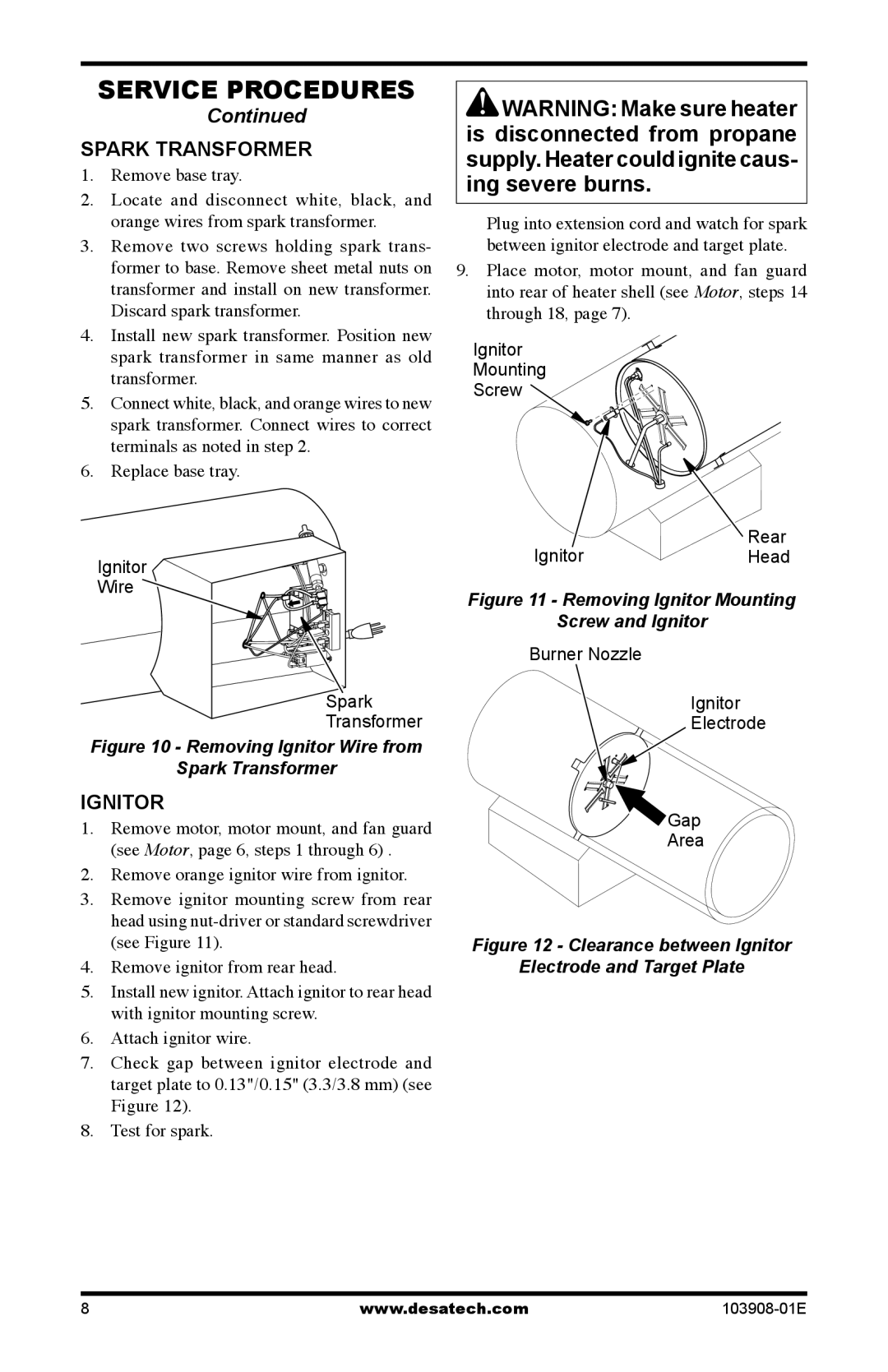 Desa RCLP100V owner manual Spark Transformer, Ignitor 