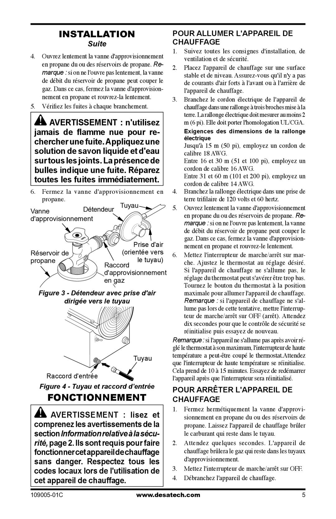 Desa RCLP155AT owner manual Pour Allumer Lappareil DE Chauffage, Pour Arrêter Lappareil DE Chauffage 