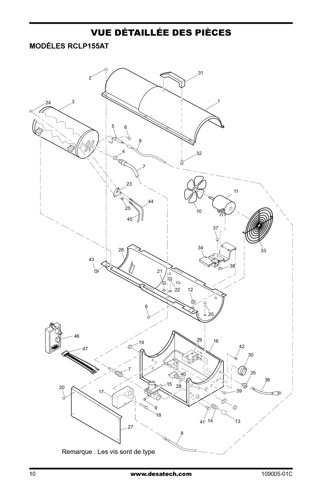 Desa owner manual VUE Détaillée DES Pièces, Modèles RCLP155AT 