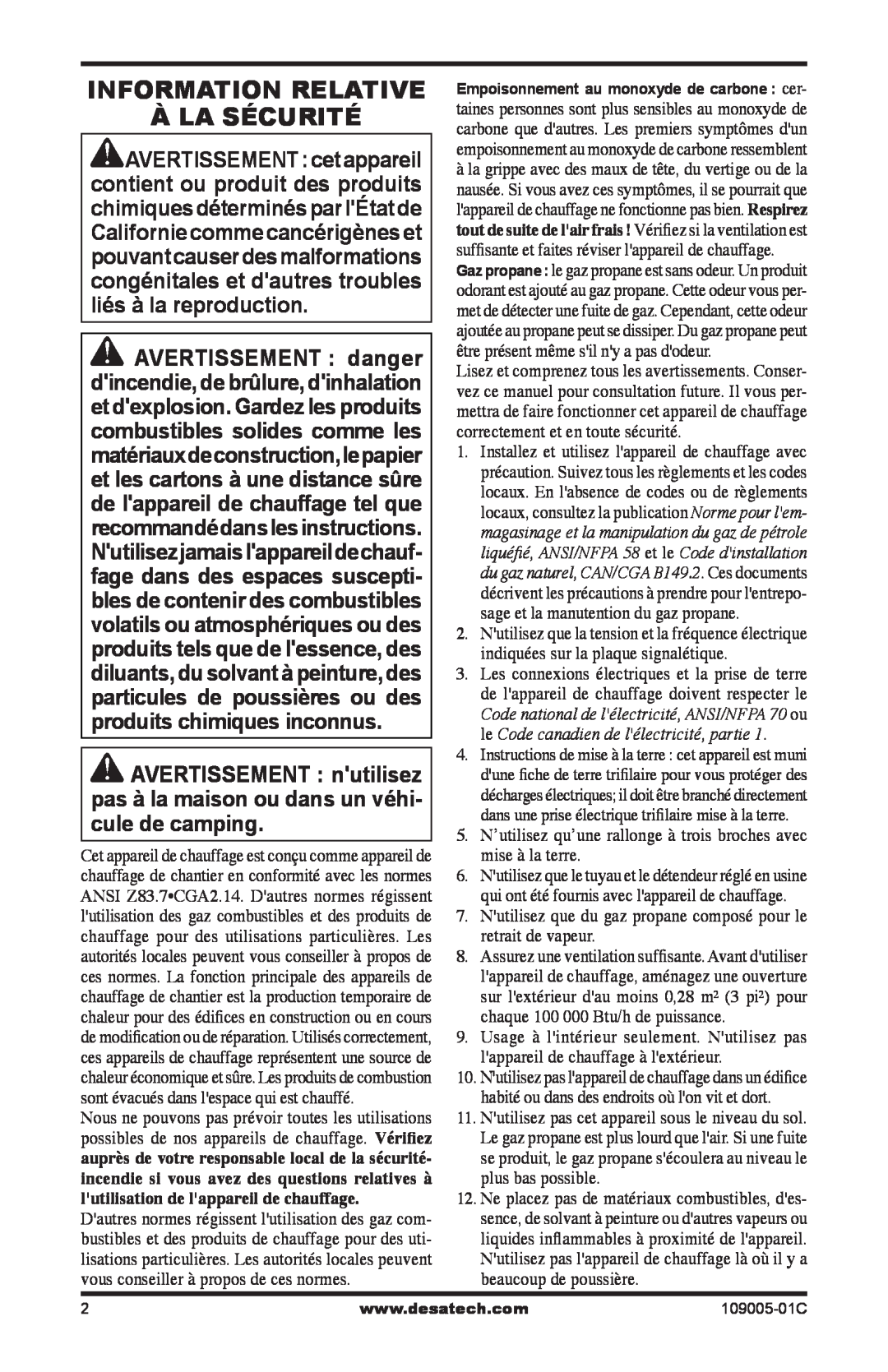 Desa RCLP155AT owner manual Information Relative À La Sécurité 