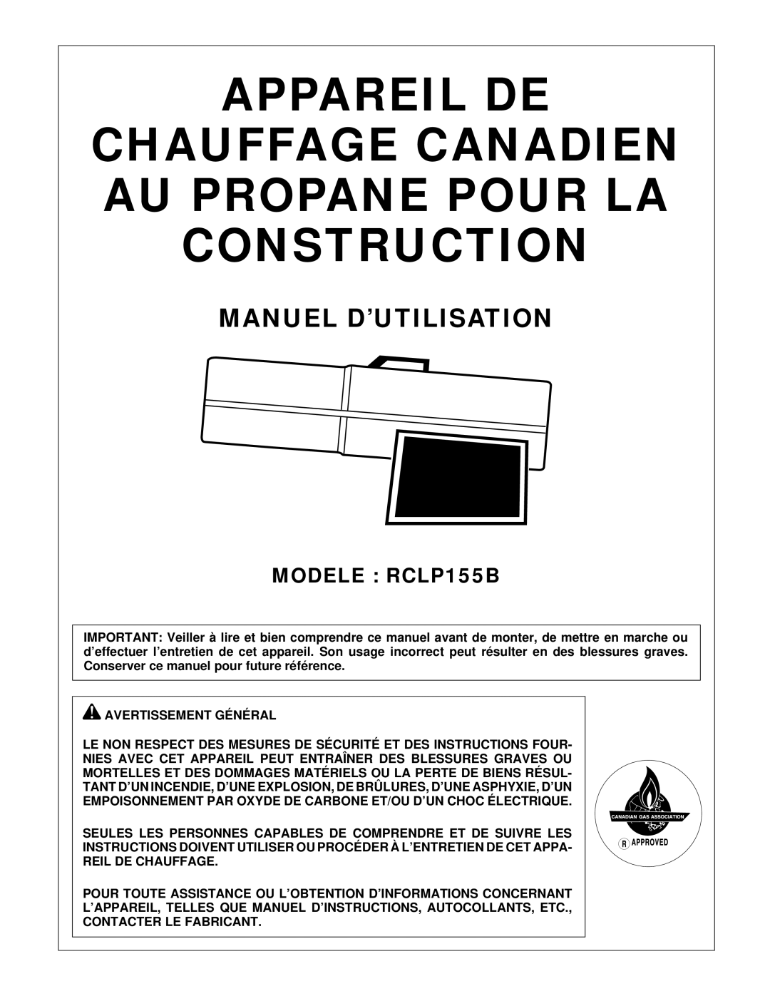 Desa owner manual Manuel D’UTILISATION, Modele RCLP155B 