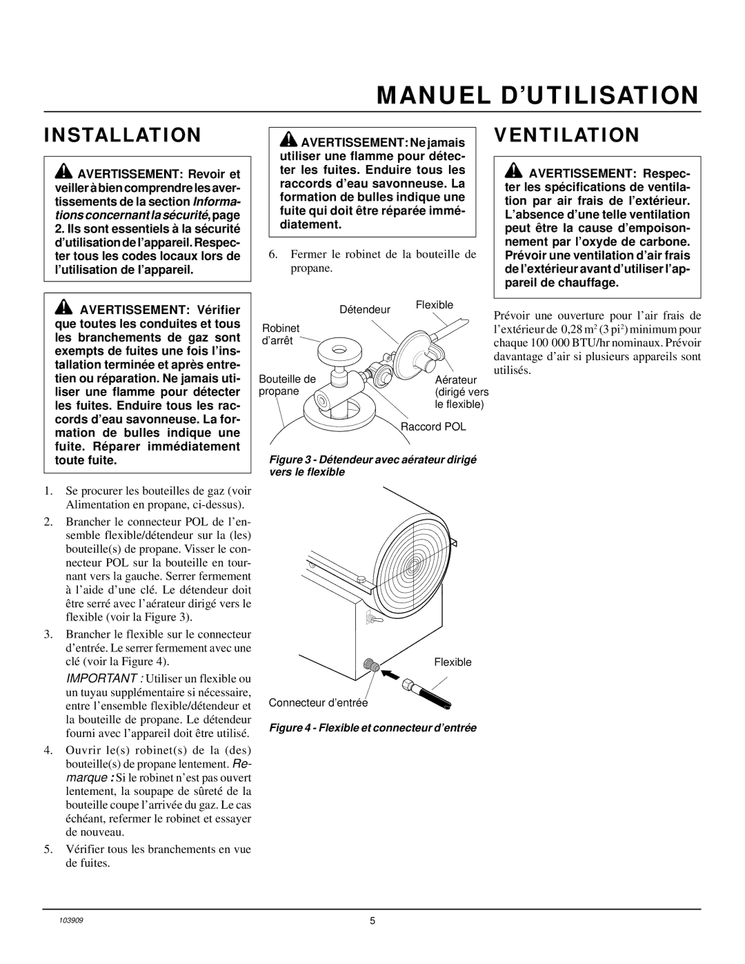 Desa RCLP155B owner manual Toute fuite, Détendeur avec aérateur dirigé vers le flexible 