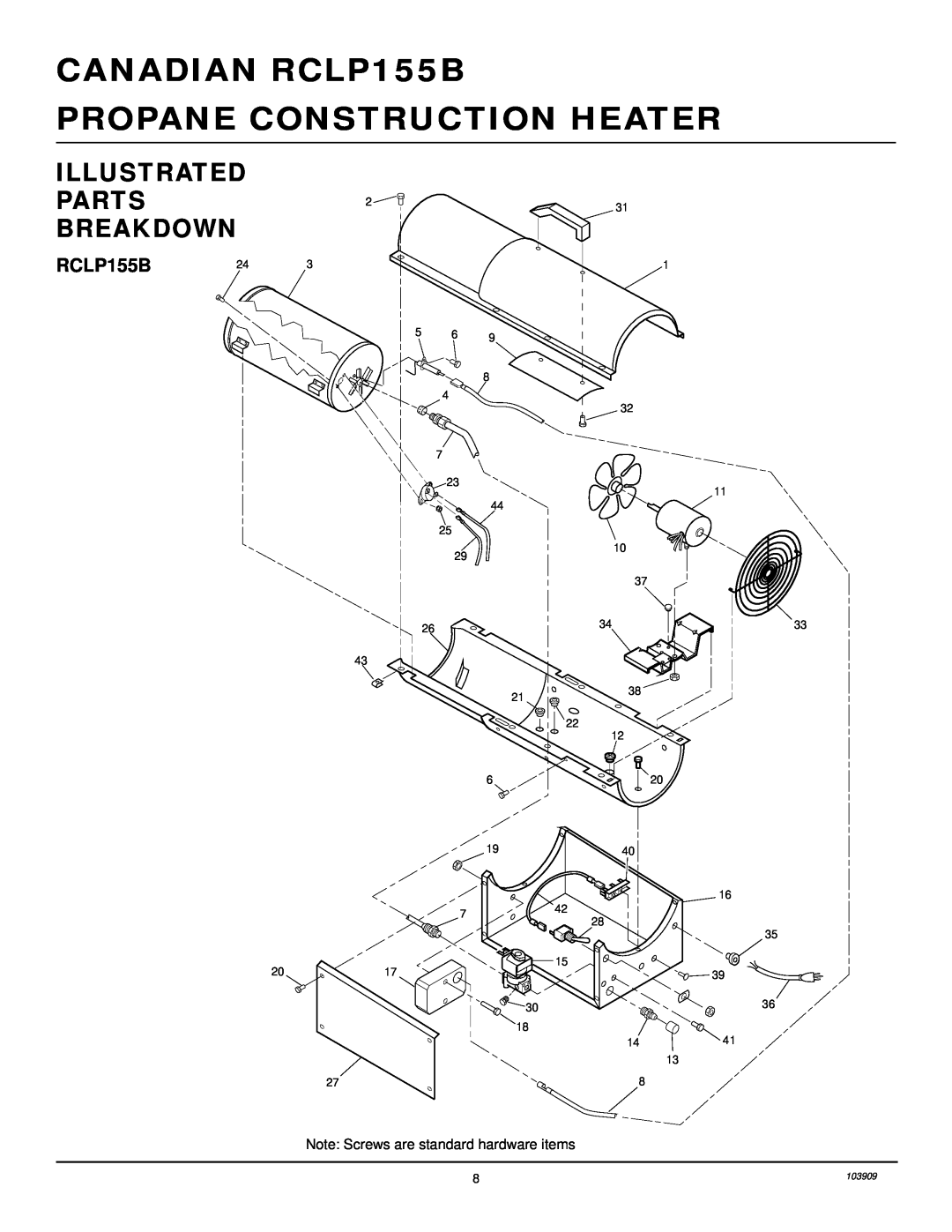 Desa owner manual ILLUSTRATED PARTS2 BREAKDOWN, CANADIAN RCLP155B PROPANE CONSTRUCTION HEATER, 103909 
