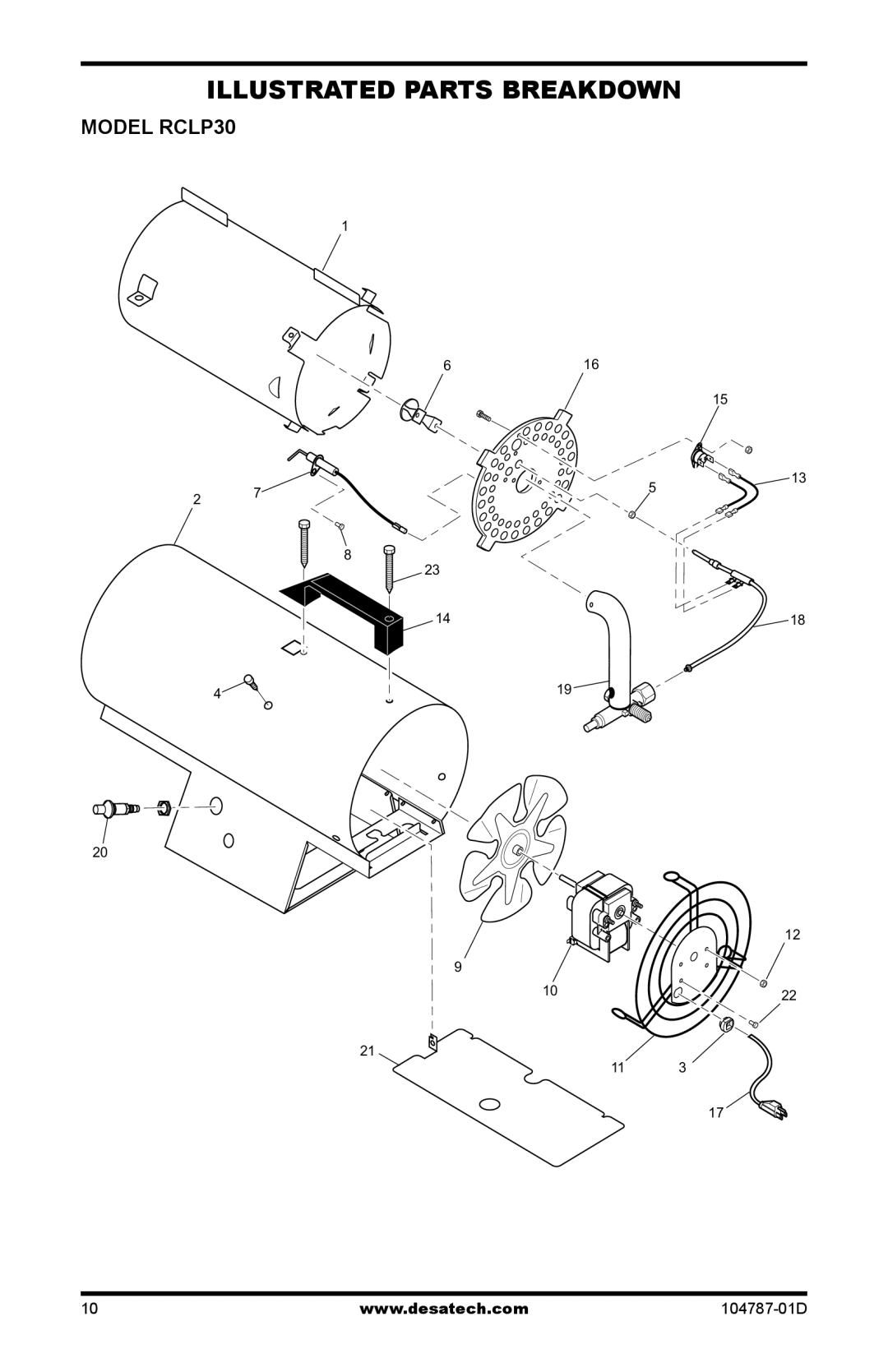 Desa owner manual Illustrated Parts Breakdown, Model RCLP30 