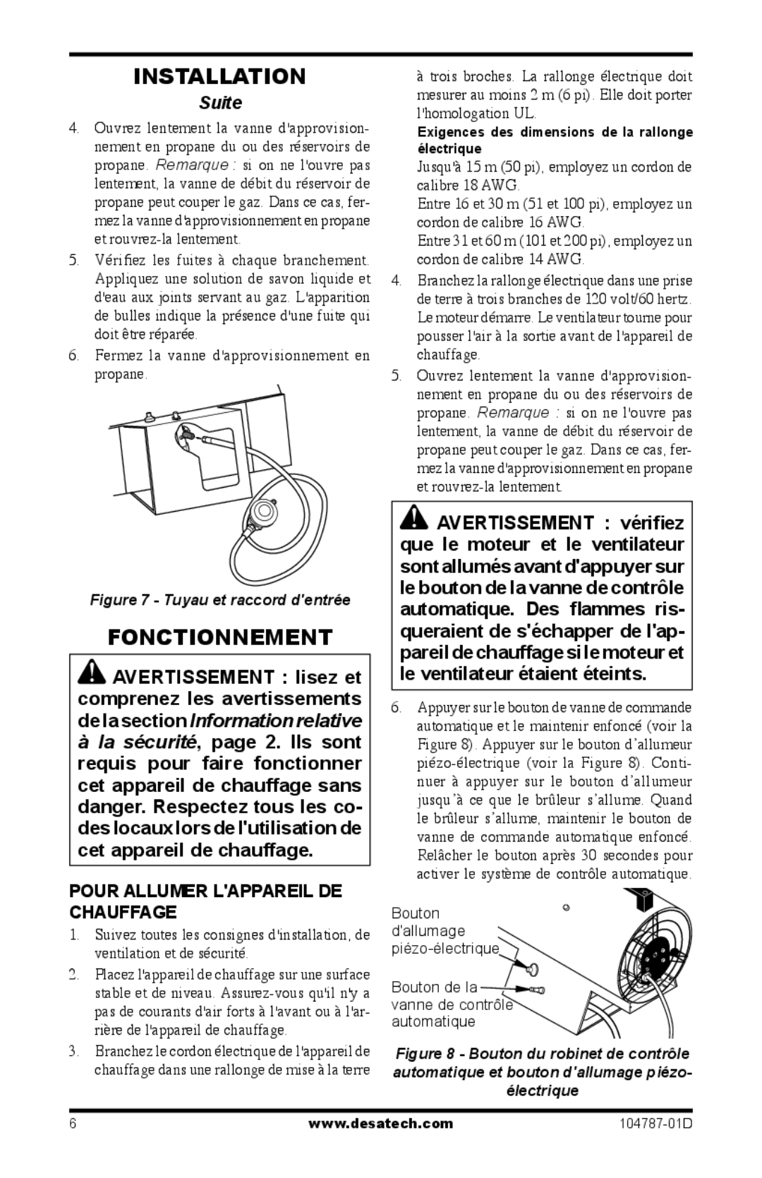 Desa RCLP30 owner manual Suite, Pour Allumer Lappareil DE Chauffage 