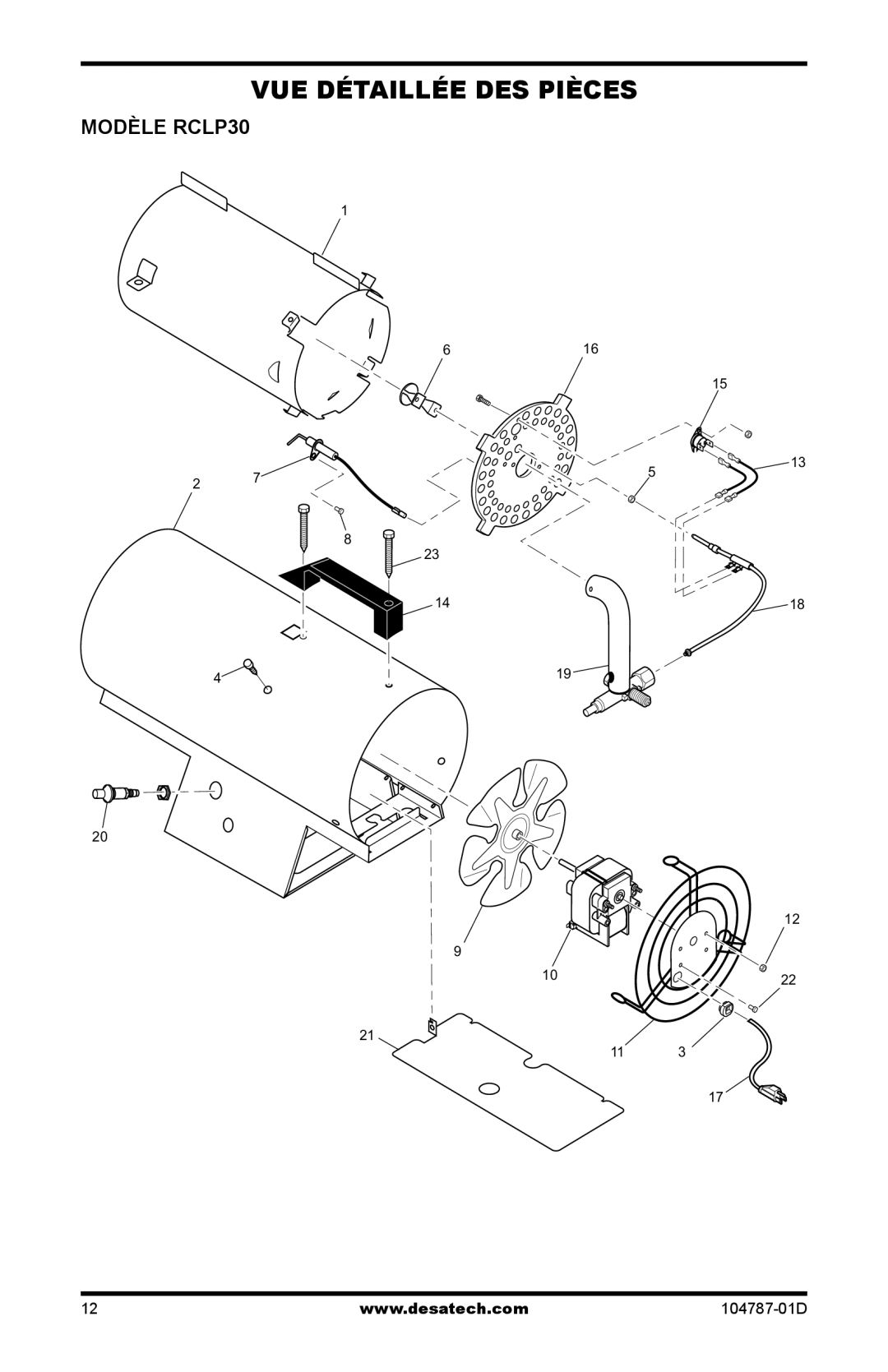 Desa owner manual VUE Détaillée DES Pièces, Modèle RCLP30 