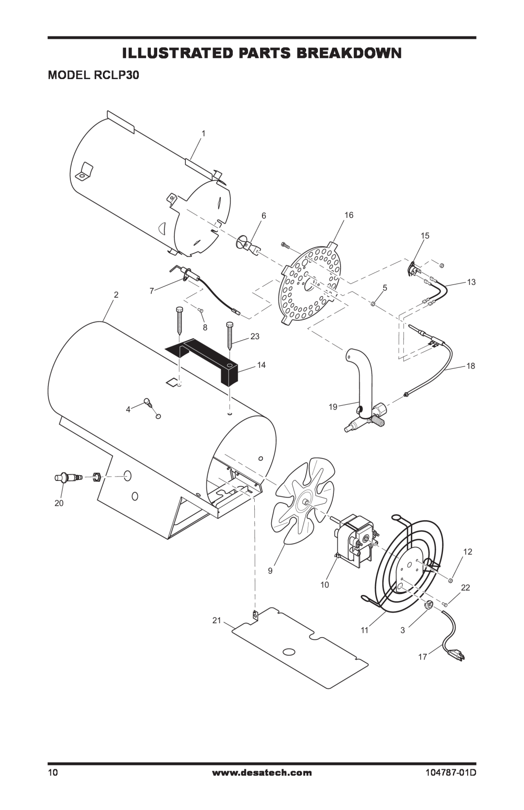 Desa owner manual Illustrated Parts Breakdown, MODEL RCLP30, 104787-01D 